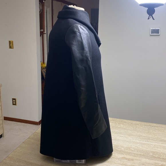 ALL SAINTS Asymmetrical Wool Coat, leather sleeves, Great Condition, see photos - Picture 4 of 15